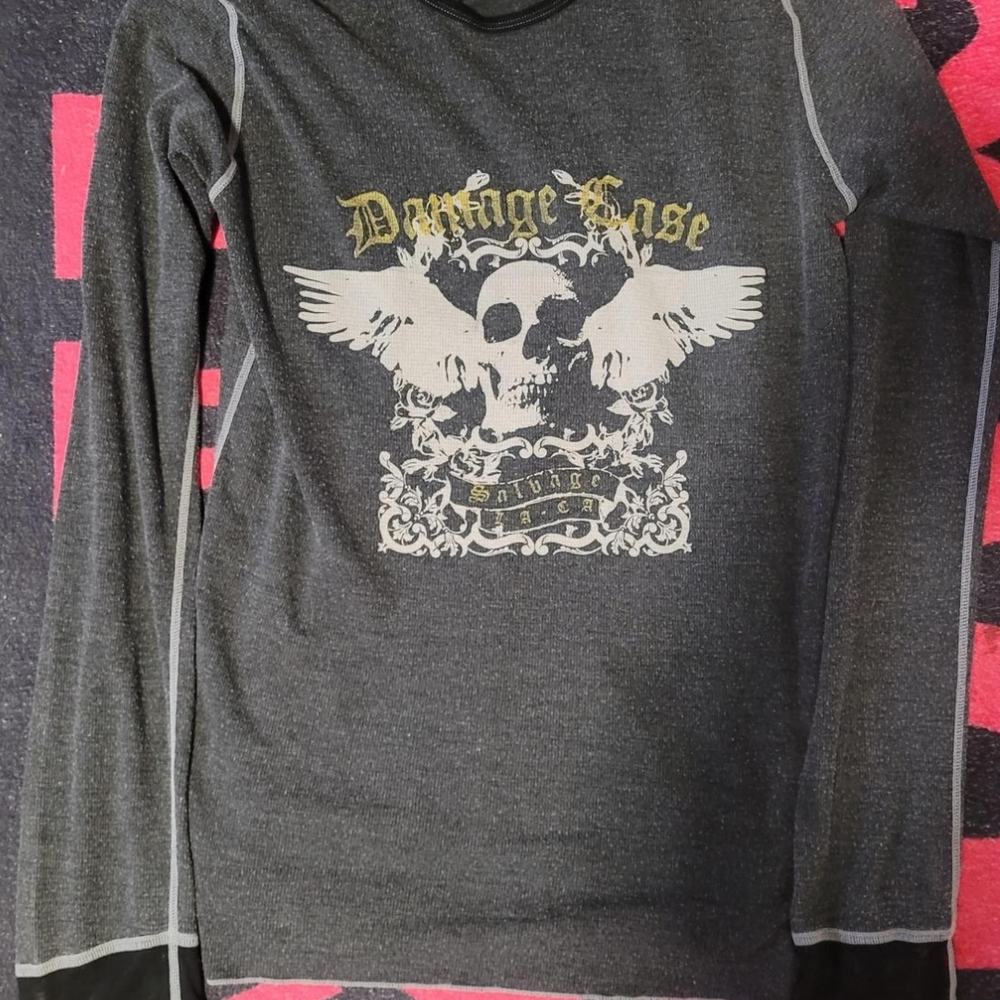 Salvage "Damage Case" Charcoal Graphic Long Sleeve Tee. L